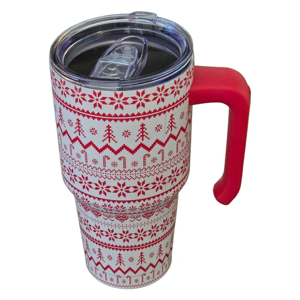 Christmas Holiday Stainless Steel Tumbler With Handle 26 oz Nordic Sweater Print